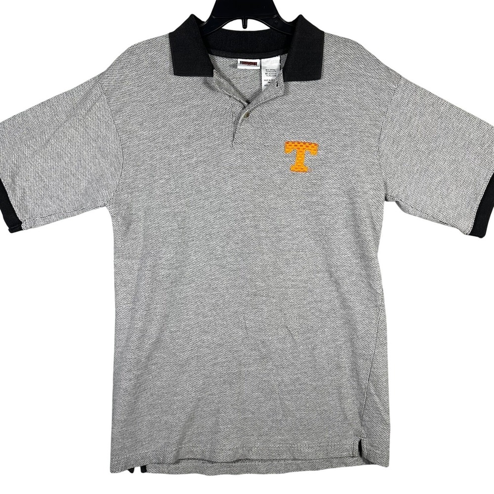 VINTAGE 90s Tennessee Volunteers Polo Mens Medium Gray Orange Logo Iron Knights